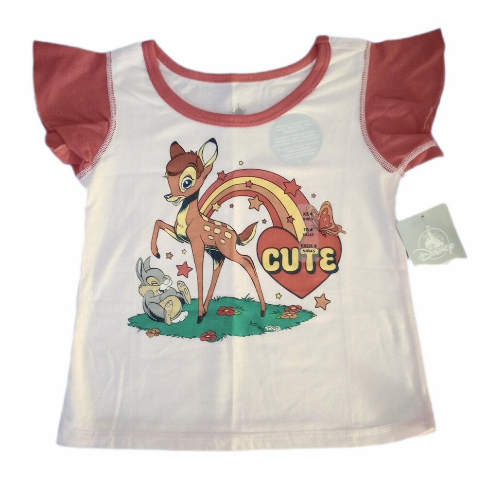 DisneyParks Pink Bambi Ruffled Short Sleeve Top sz XS 4 Girls Sensory Soft